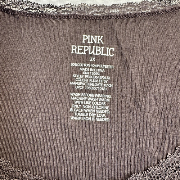 Pink Republic Ribbed Long Sleeve T-Shirt Junior's Plus Size 2X Plum Ditsy - Picture 6 of 8